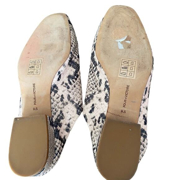 Pour La Victoire Sebina Snakeskin Print Leather Mules Tan Black size 9.5 - Picture 4 of 9